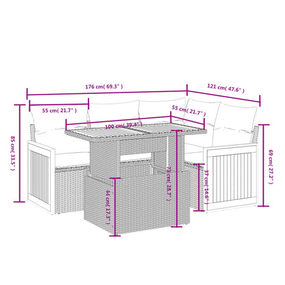 5-tlg. Garten-Sofagarnitur mit Kissen Schwarz Poly Rattan