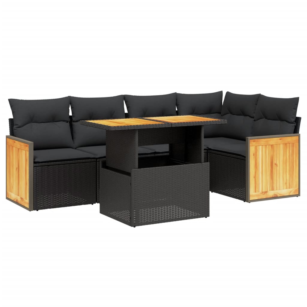 6-tlg. Garten-Sofagarnitur mit Kissen Schwarz Poly Rattan