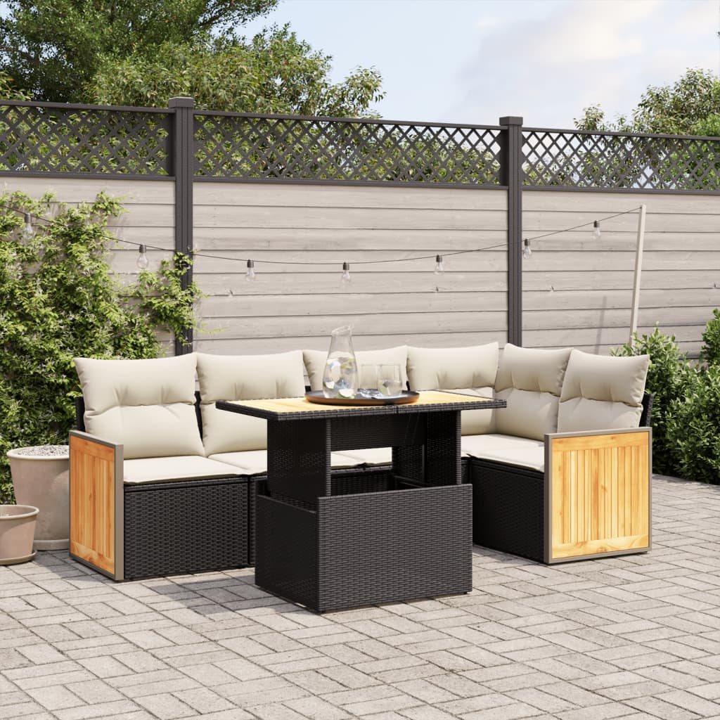 6-tlg. Garten-Sofagarnitur mit Kissen Schwarz Poly Rattan