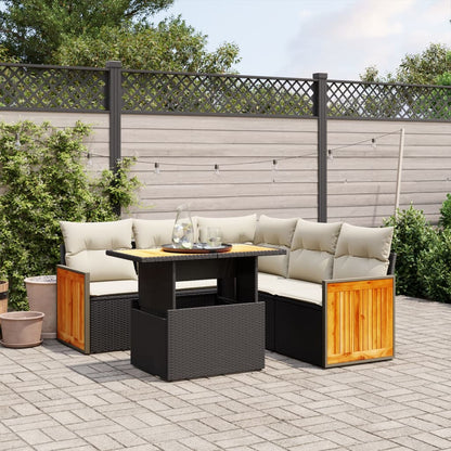 6-tlg. Garten-Sofagarnitur mit Kissen Schwarz Poly Rattan