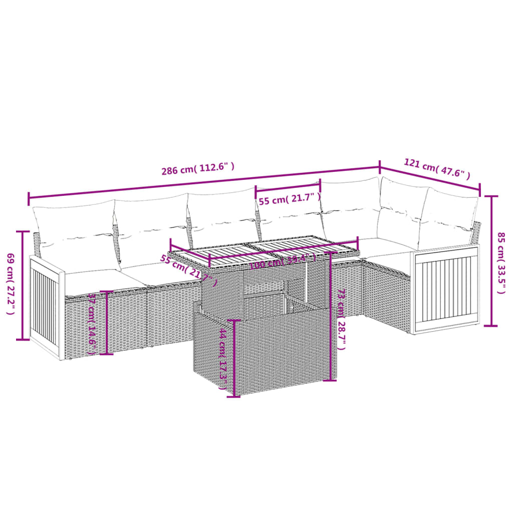 7-tlg. Garten-Sofagarnitur mit Kissen Grau Poly Rattan