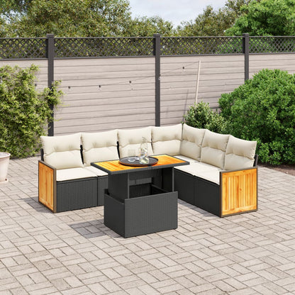 7-tlg. Garten-Sofagarnitur mit Kissen Schwarz Poly Rattan