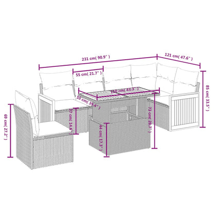 7-tlg. Garten-Sofagarnitur mit Kissen Beige Poly Rattan