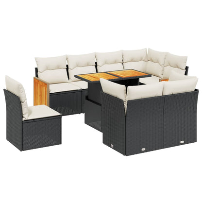 9-tlg. Garten-Sofagarnitur mit Kissen Schwarz Poly Rattan