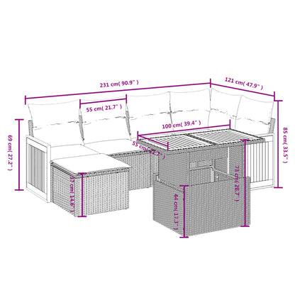 7-tlg. Garten-Sofagarnitur mit Kissen Schwarz Poly Rattan