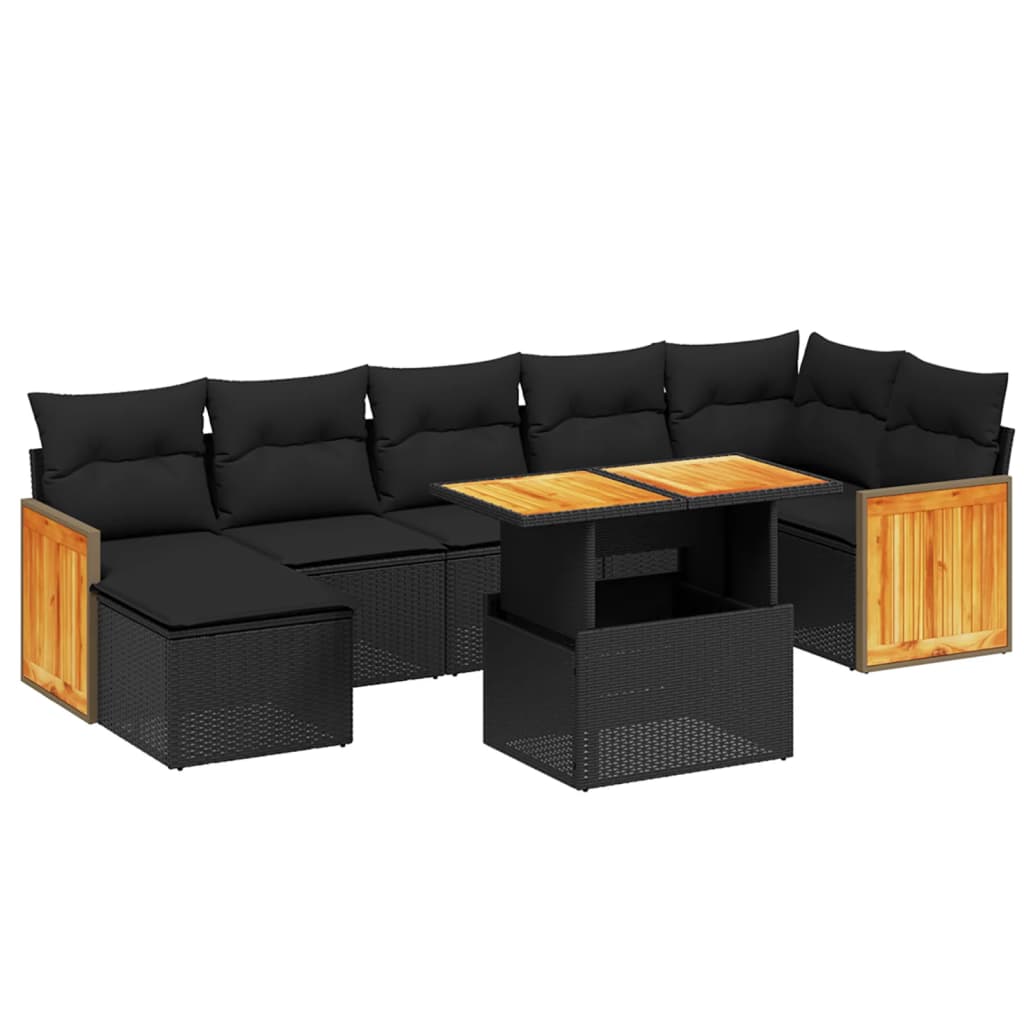 8-tlg. Garten-Sofagarnitur mit Kissen Schwarz Poly Rattan