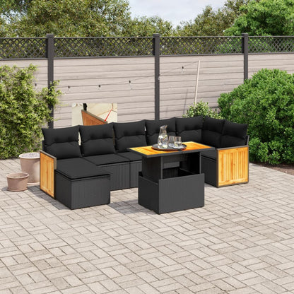 8-tlg. Garten-Sofagarnitur mit Kissen Schwarz Poly Rattan