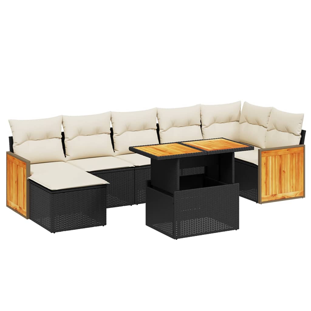 8-tlg. Garten-Sofagarnitur mit Kissen Schwarz Poly Rattan