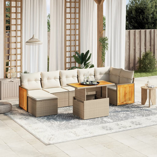 8-tlg. Garten-Sofagarnitur mit Kissen Beige Poly Rattan