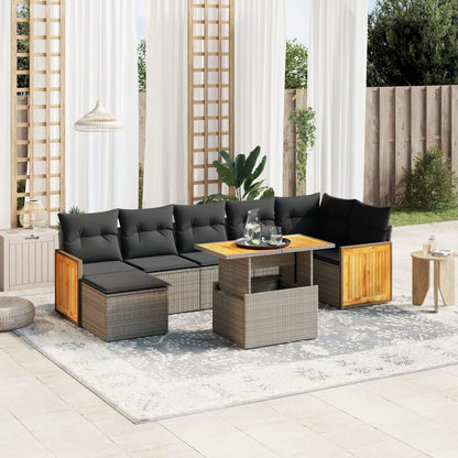 8-tlg. Garten-Sofagarnitur mit Kissen Grau Poly Rattan