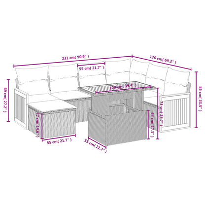 8-tlg. Garten-Sofagarnitur mit Kissen Schwarz Poly Rattan