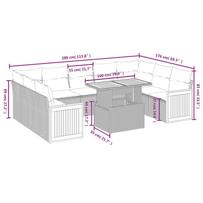 10-tlg. Garten-Sofagarnitur mit Kissen Schwarz Poly Rattan