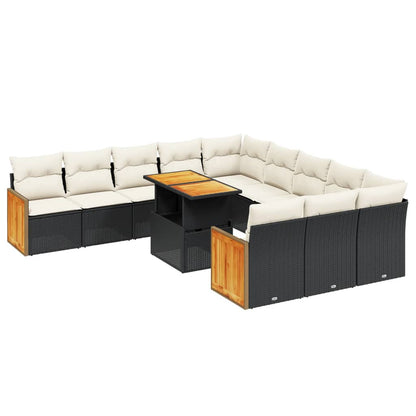 11-tlg. Garten-Sofagarnitur mit Kissen Schwarz Poly Rattan