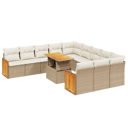 11-tlg. Garten-Sofagarnitur mit Kissen Beige Poly Rattan