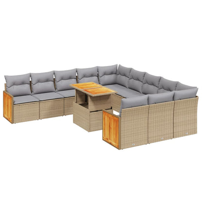 11-tlg. Garten-Sofagarnitur mit Kissen Beige Poly Rattan