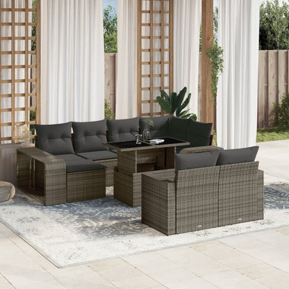 11-tlg. Garten-Sofagarnitur mit Kissen Grau Poly Rattan