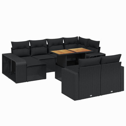 11-tlg. Garten-Sofagarnitur mit Kissen Schwarz Poly Rattan