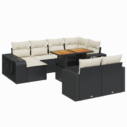 11-tlg. Garten-Sofagarnitur mit Kissen Schwarz Poly Rattan