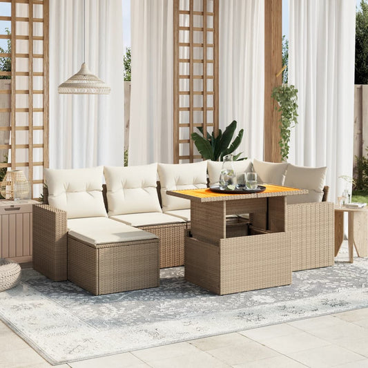 11-tlg. Garten-Sofagarnitur mit Kissen Beige Poly Rattan