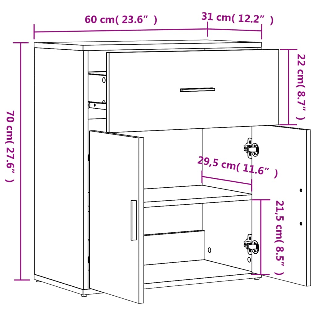 Sideboards 2 Stk. Schwarz 60x31x70 cm Holzwerkstoff