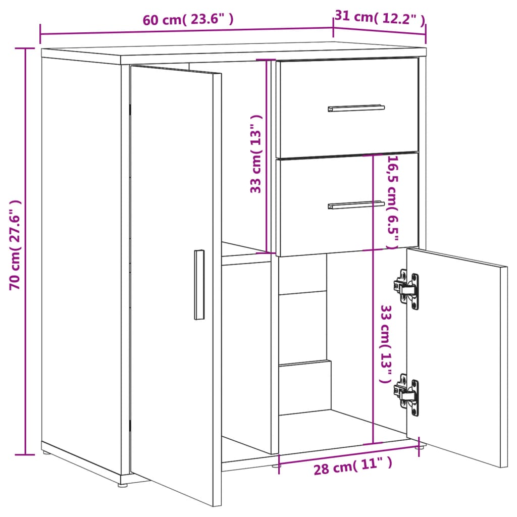 Sideboards 2 Stk. Schwarz 60x31x70 cm Holzwerkstoff