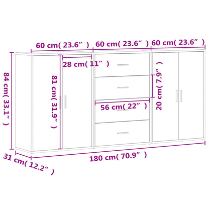 Sideboards 3 Stk. Räuchereiche 60x31x84 cm Holzwerkstoff