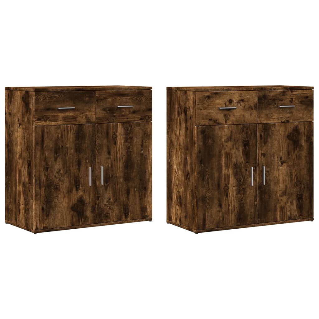 Sideboards 2 Stk. Räuchereiche 79x38x80 cm Holzwerkstoff