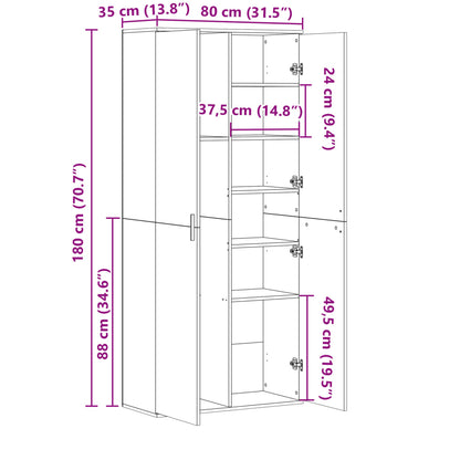 Highboard Betongrau 80x35x180 cm Holzwerkstoff