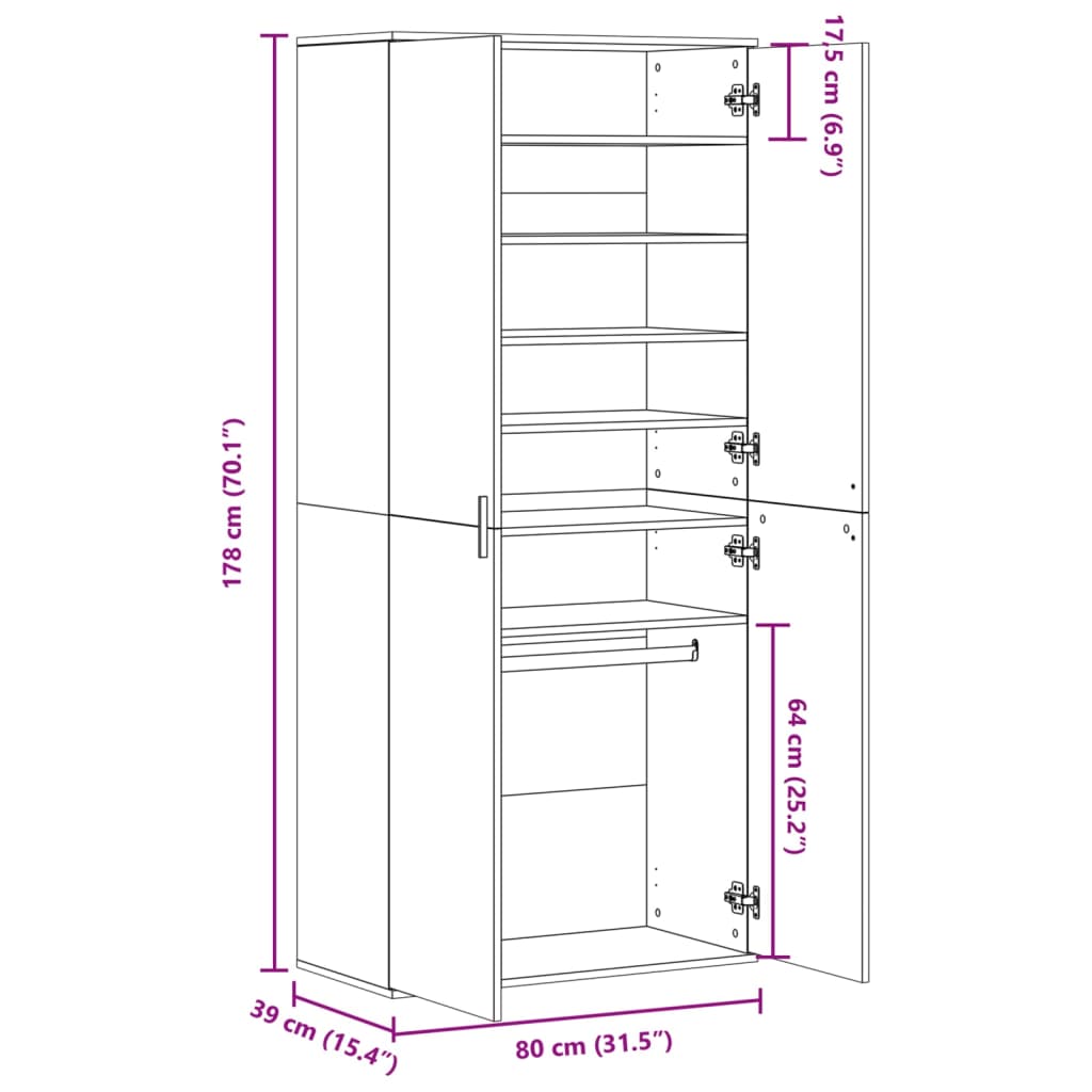 Schuhschrank Betongrau 80x39x178 cm Holzwerkstoff