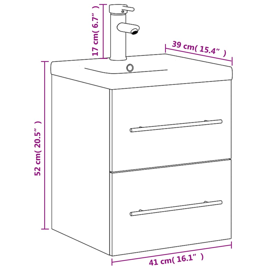 Waschbeckenunterschrank mit Einbaubecken Schwarz