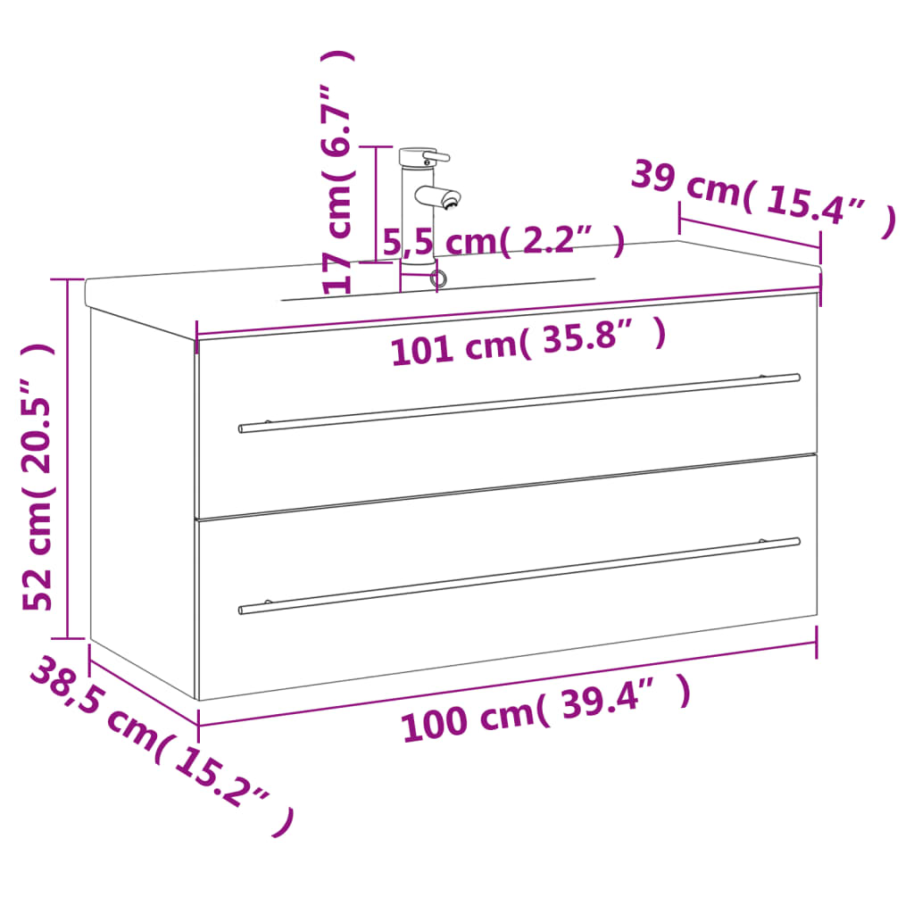 Waschbeckenunterschrank mit Einbaubecken Weiß