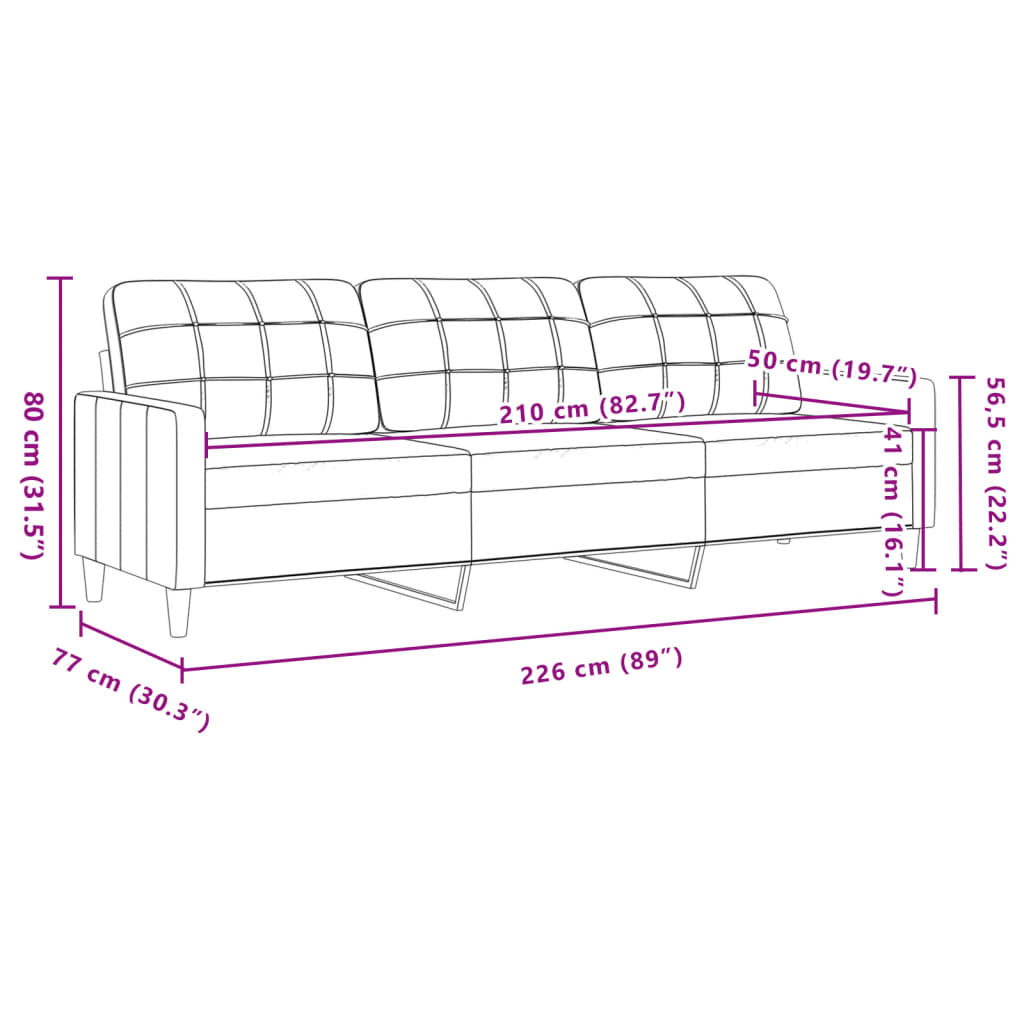 3-Sitzer-Sofa Hellgelb 210 cm Stoff