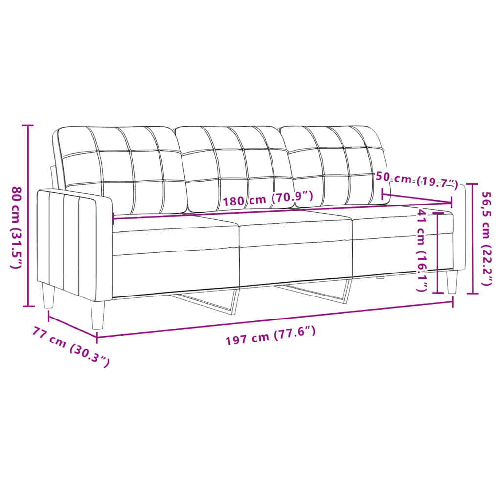 3-Sitzer-Sofa Hellgrau 180 cm Samt