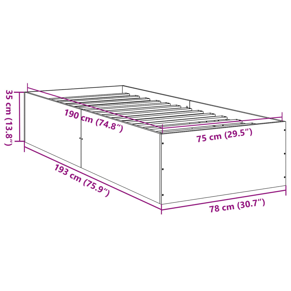 Bettgestell ohne Matratze Räuchereiche 75x190 cm Holzwerkstoff