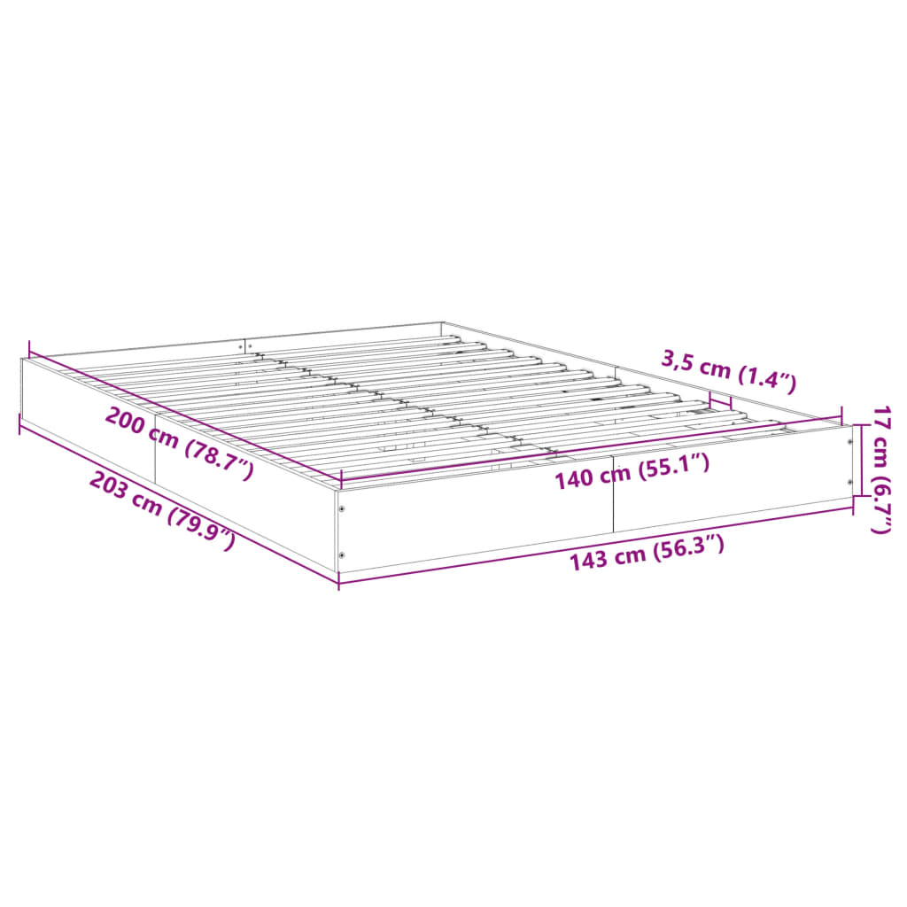 Bettgestell ohne Matratze Sonoma-Eiche 140x200 cm Holzwerkstoff