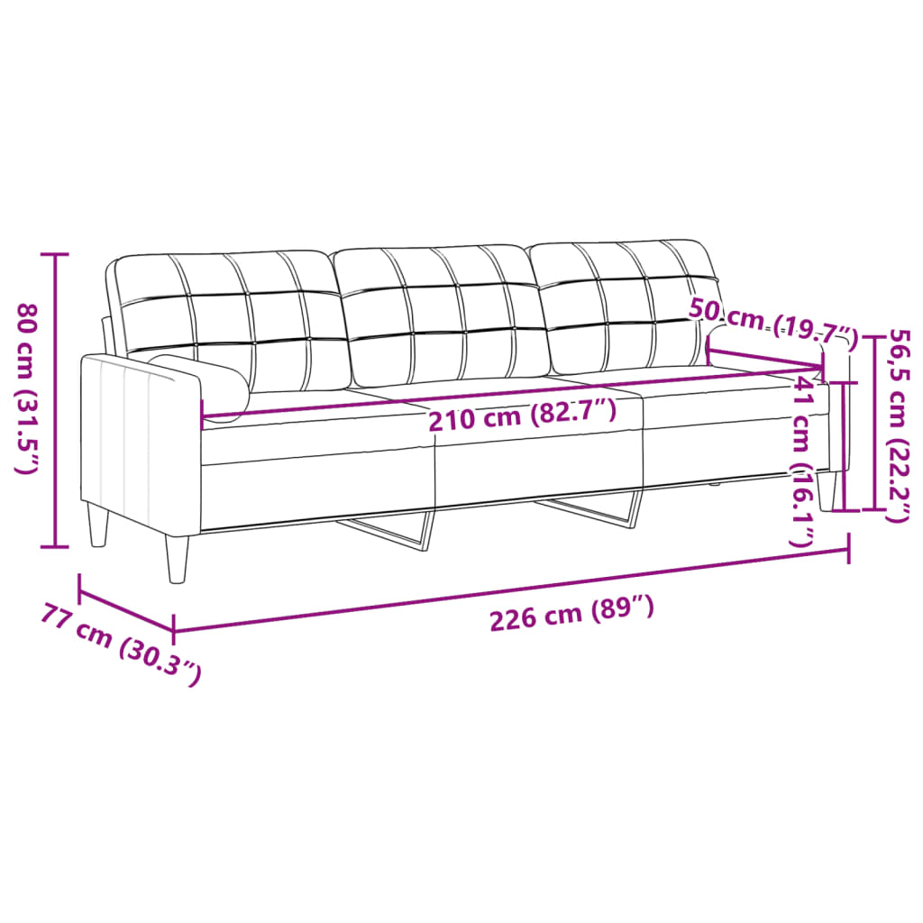 Sofa 3-Sitzer mit Zierkissen Hellgrau 210 cm Stoff