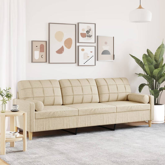 Sofa 3-Sitzer mit Zierkissen Creme 210 cm Stoff