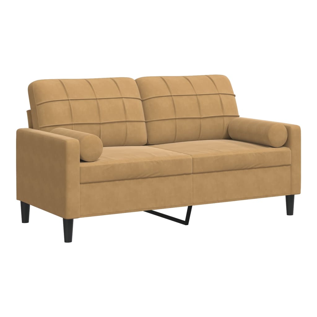 2-Sitzer-Sofa mit Zierkissen Braun 140 cm Samt