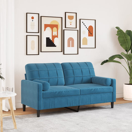 2-Sitzer-Sofa mit Zierkissen Blau 140 cm Samt