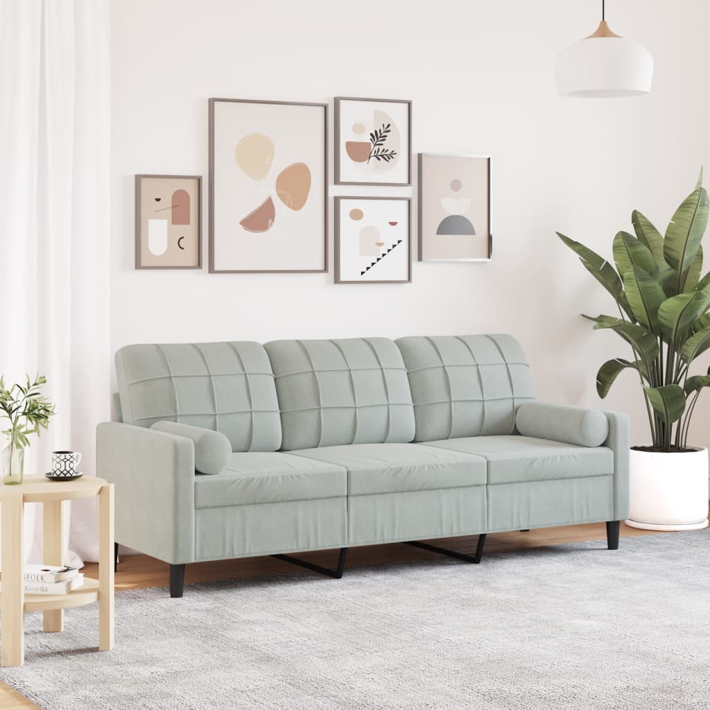 3-Sitzer-Sofa mit Zierkissen Hellgrau 180 cm Samt