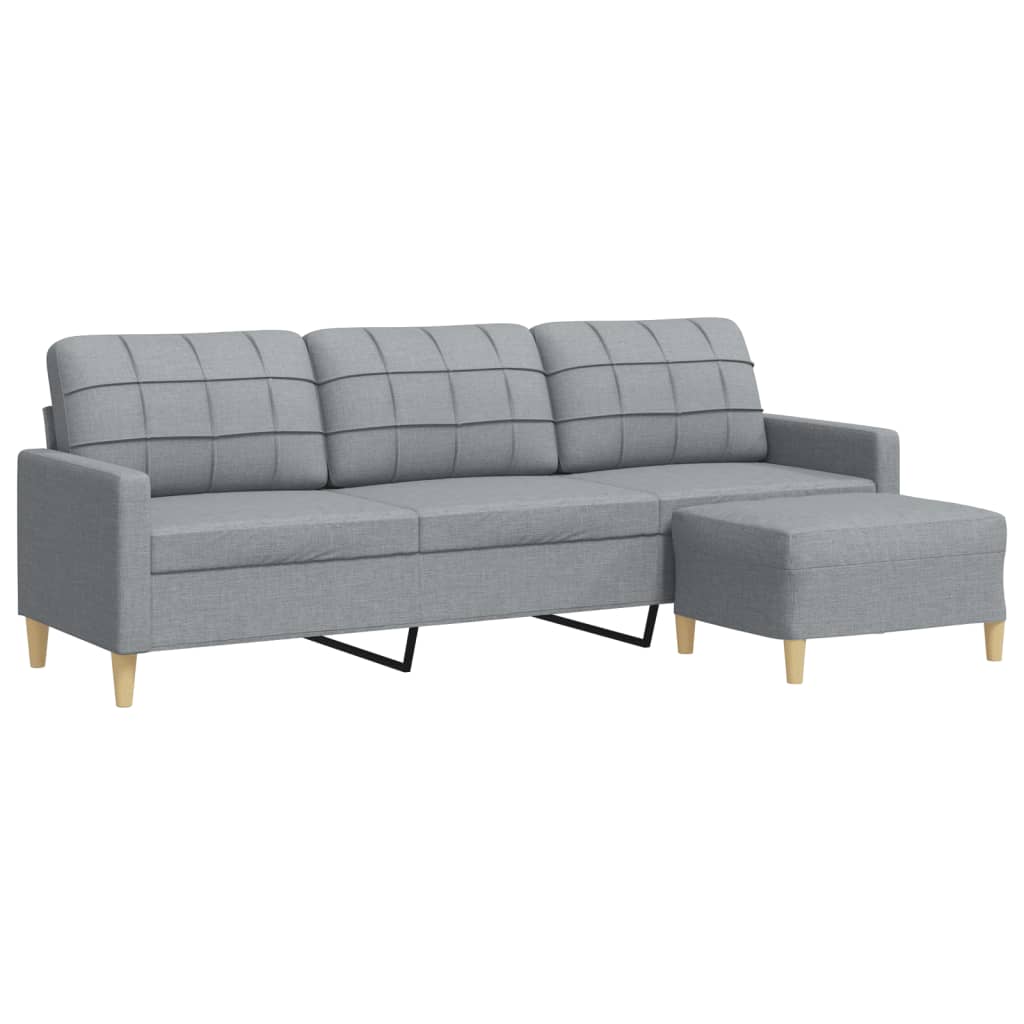 3-Sitzer-Sofa mit Hocker Hellgrau 210 cm Stoff