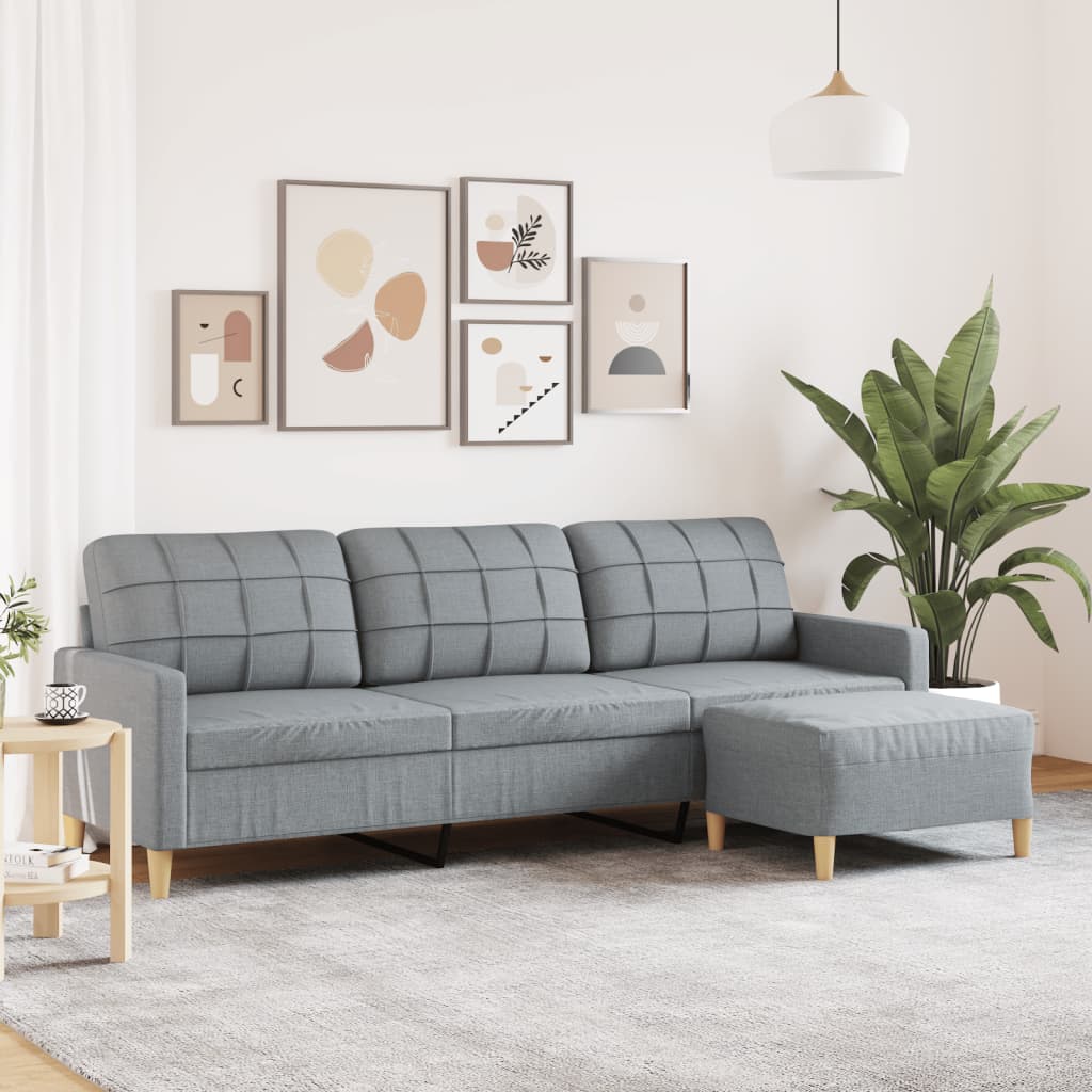 3-Sitzer-Sofa mit Hocker Hellgrau 210 cm Stoff