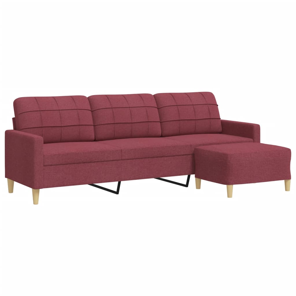 3-Sitzer-Sofa mit Hocker Weinrot 210 cm Stoff