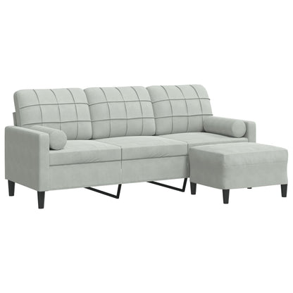 3-Sitzer-Sofa mit Hocker Hellgrau 180 cm Samt