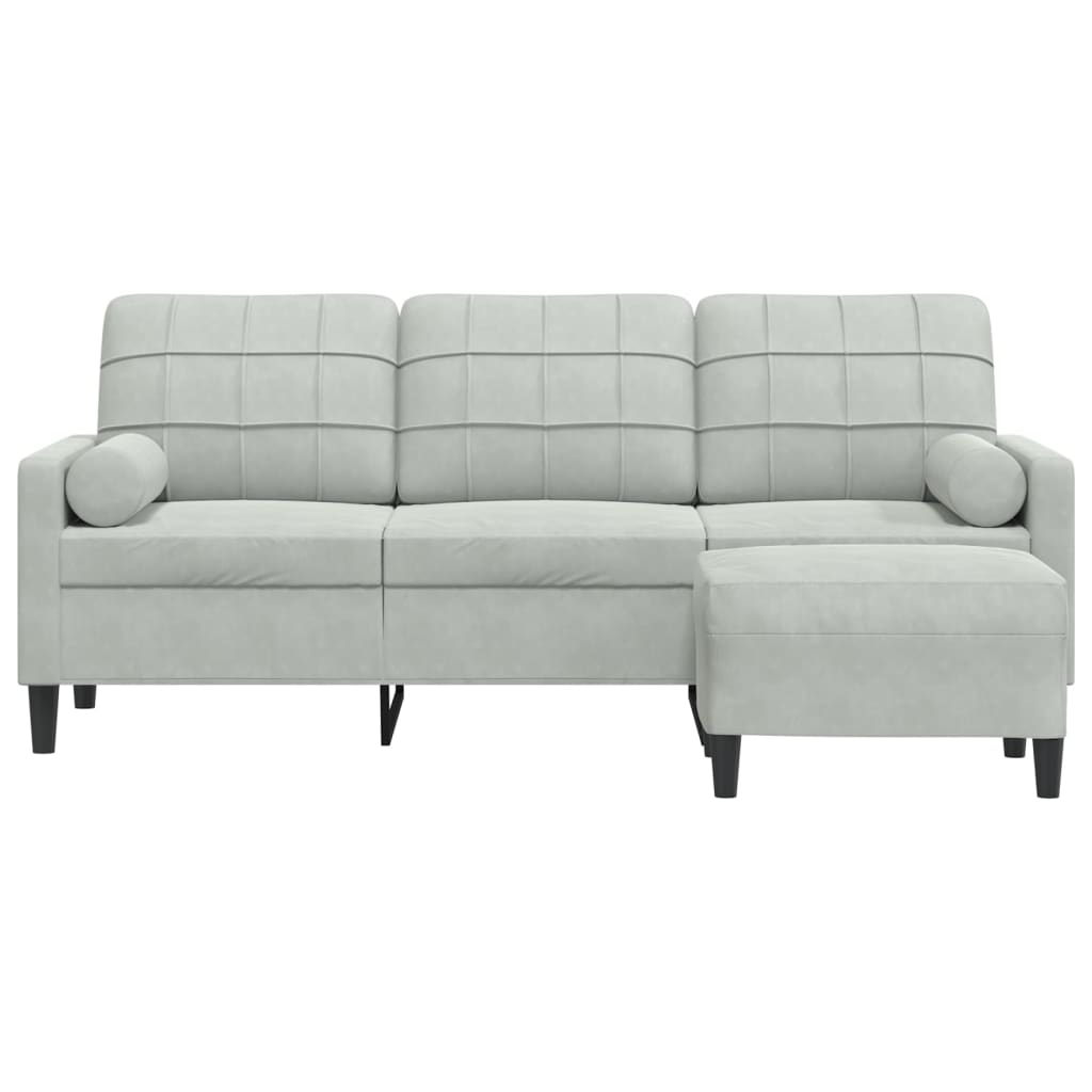 3-Sitzer-Sofa mit Hocker Hellgrau 180 cm Samt