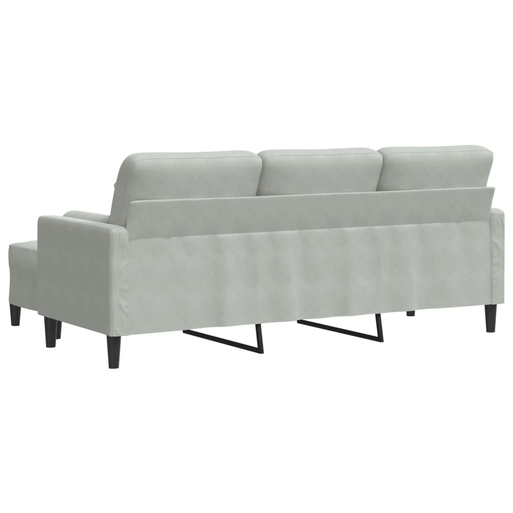 3-Sitzer-Sofa mit Hocker Hellgrau 180 cm Samt