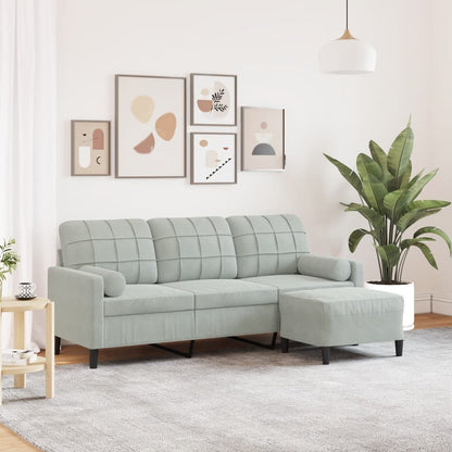 3-Sitzer-Sofa mit Hocker Hellgrau 180 cm Samt