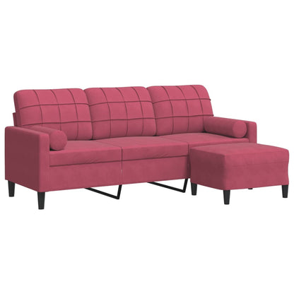 3-Sitzer-Sofa mit Hocker Weinrot 180 cm Samt