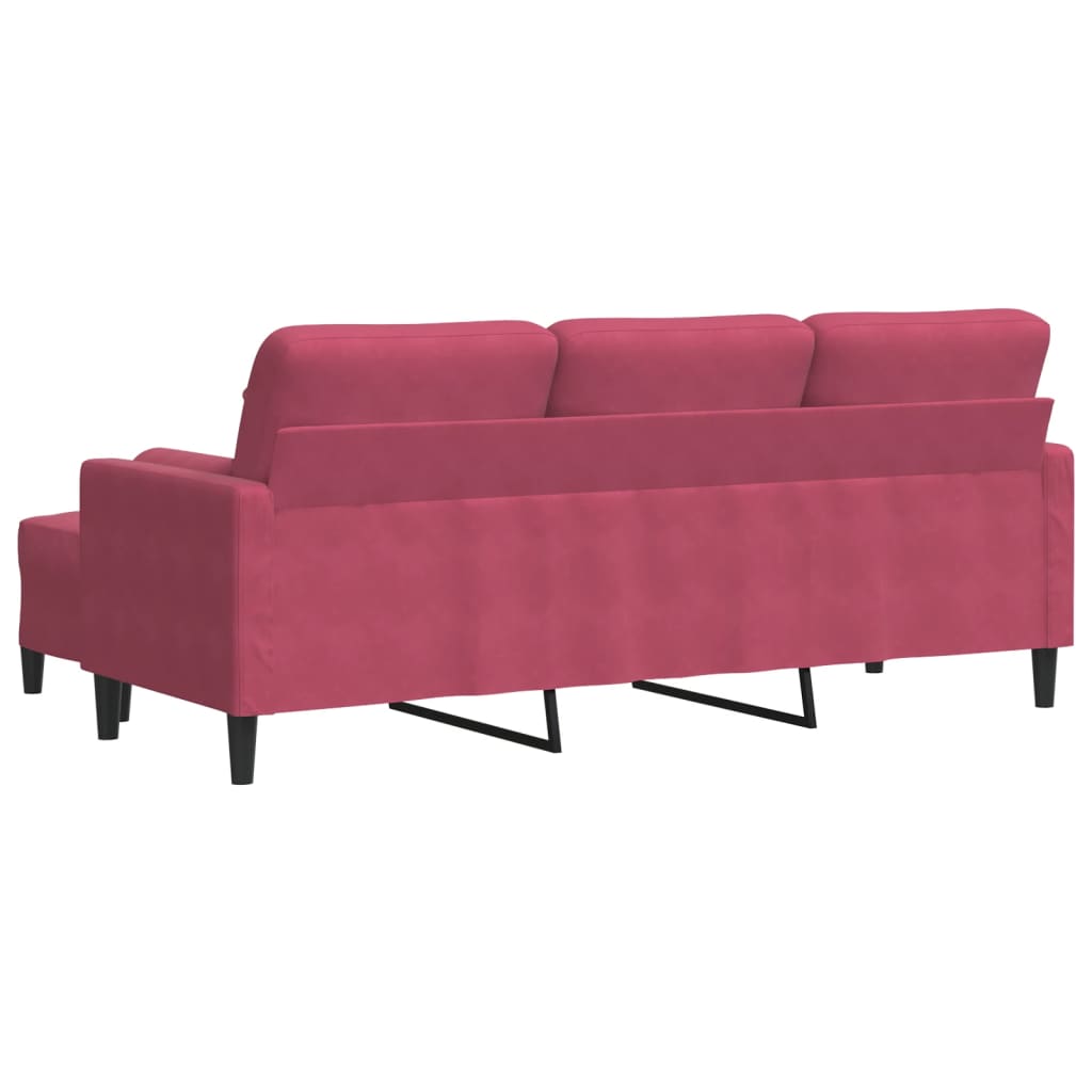 3-Sitzer-Sofa mit Hocker Weinrot 180 cm Samt