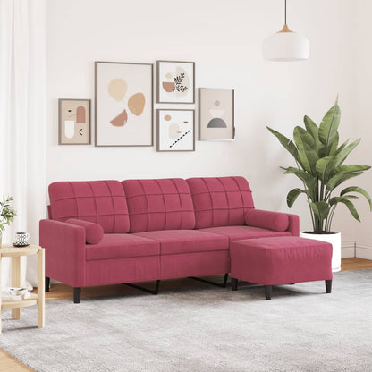 3-Sitzer-Sofa mit Hocker Weinrot 180 cm Samt